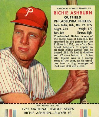 1953 Red Man Tobacco Richie Ashburn #3 Baseball Card