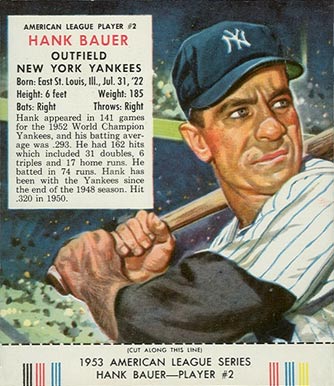 1953 Red Man Tobacco Hank Bauer #2 Baseball Card