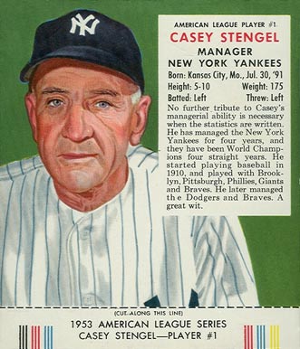 1953 Red Man Tobacco Casey Stengel #1 Baseball Card