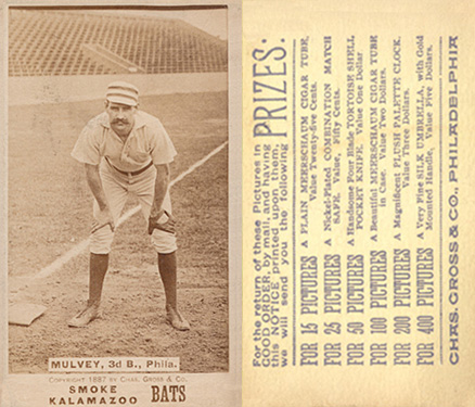 1887 Kalamazoo Bats Mulvey, 3d B., Phila. # Baseball Card