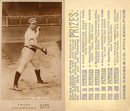 1887 Kalamazoo Bats Clements, C., Phila. # Baseball Card