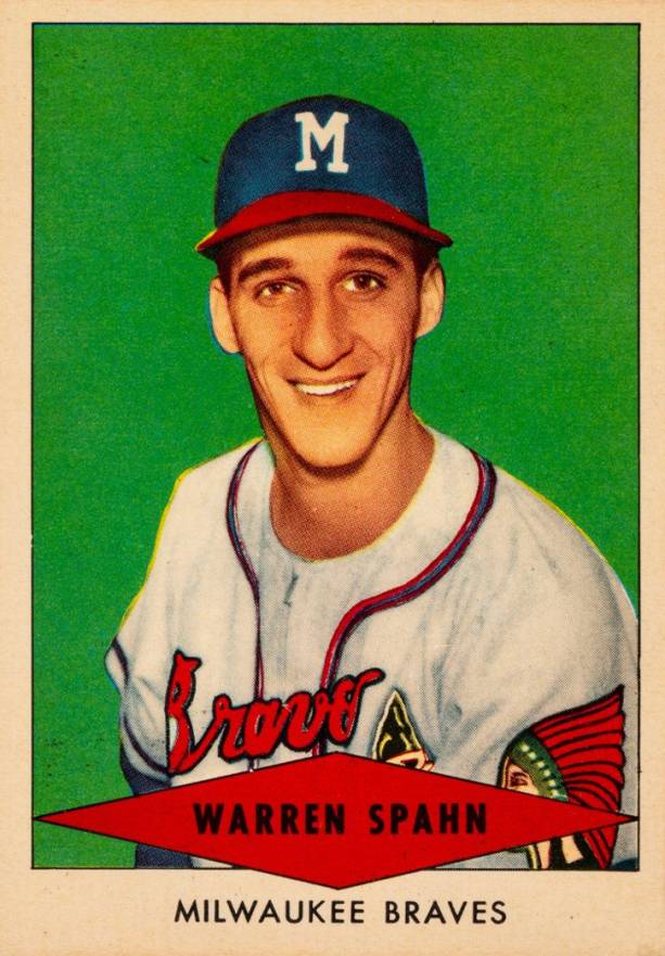1954 Red Heart Dog Food Warren Spahn #30 Baseball Card