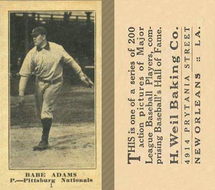 1916 Weil Baking Co. Babe Adams #1 Baseball Card