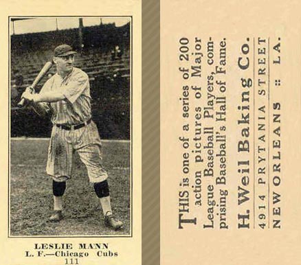 1916 Weil Baking Co. Leslie Mann #111 Baseball Card