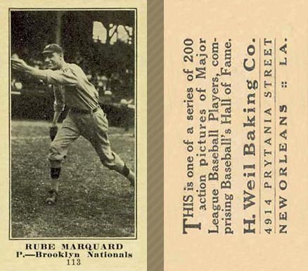 1916 Weil Baking Co. Rube Marquard #113 Baseball Card