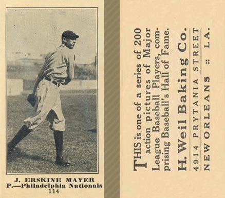 1916 Weil Baking Co. J. Erskine Mayer #114 Baseball Card