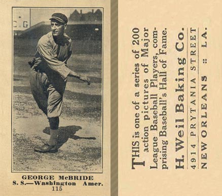 1916 Weil Baking Co. George McBride #115 Baseball Card