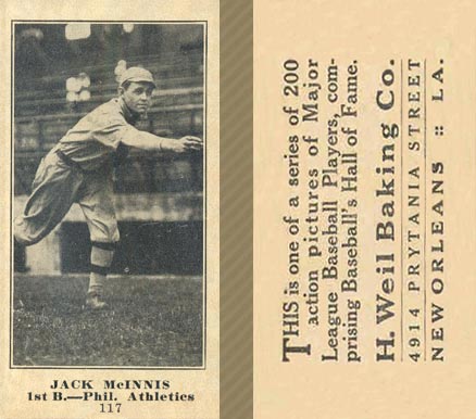1916 Weil Baking Co. Jack McInnis #117 Baseball Card