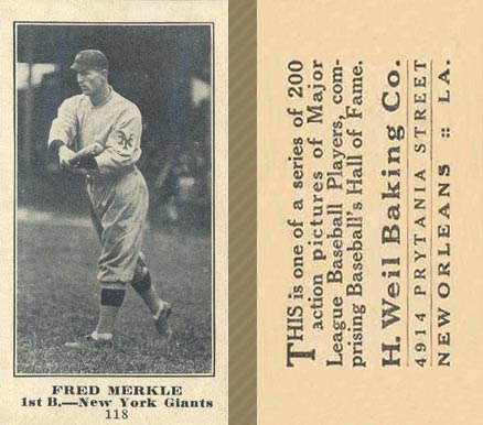 1916 Weil Baking Co. Fred Merkle #118 Baseball Card