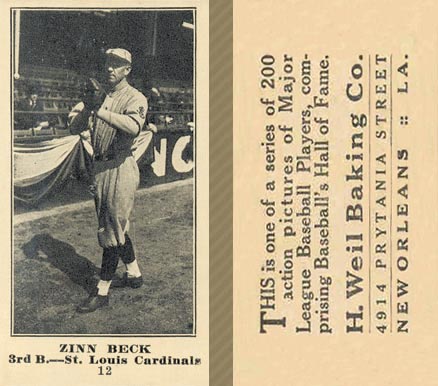 1916 Weil Baking Co. Zinn Beck #12 Baseball Card