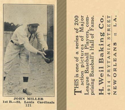 1916 Weil Baking Co. John Miller #121 Baseball Card