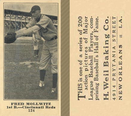 1916 Weil Baking Co. Fred Mollwitz #124 Baseball Card