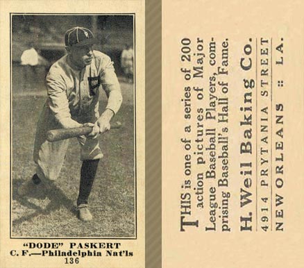 1916 Weil Baking Co. Dode Paskert #136 Baseball Card