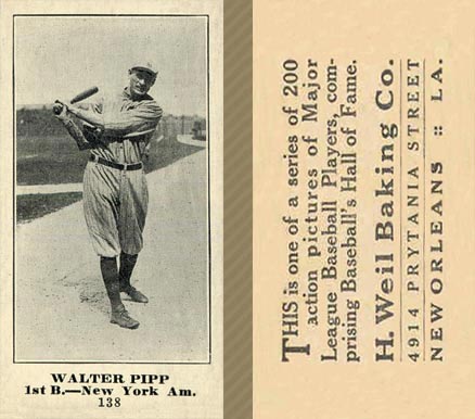 1916 Weil Baking Co. Walter Pipp #138 Baseball Card