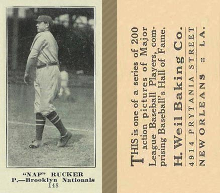 1916 Weil Baking Co. Nap Rucker #148 Baseball Card