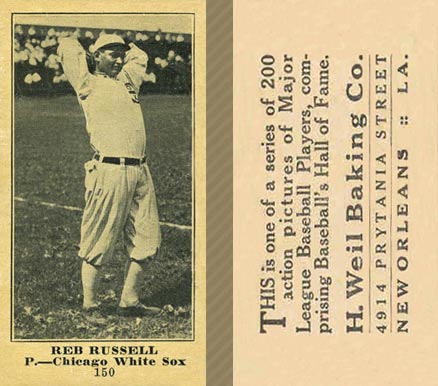 1916 Weil Baking Co. Reb Russell #150 Baseball Card