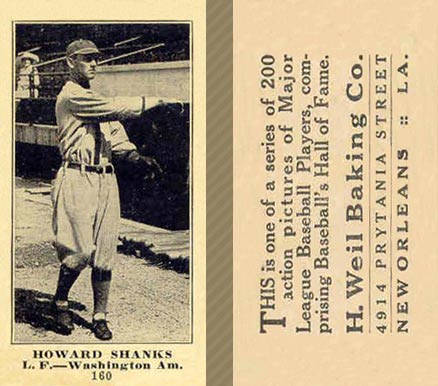 1916 Weil Baking Co. Howard Shanks #160 Baseball Card