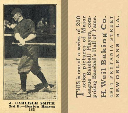 1916 Weil Baking Co. J. Carlisle Smith #165 Baseball Card