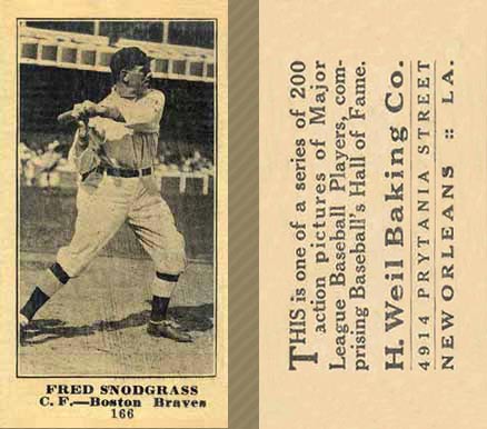 1916 Weil Baking Co. Fred Snodgrass #166 Baseball Card