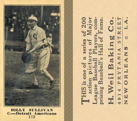 1916 Weil Baking Co. Billy Sullivan #172 Baseball Card
