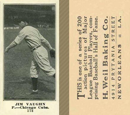 1916 Weil Baking Co. Jim Vaughn #178 Baseball Card