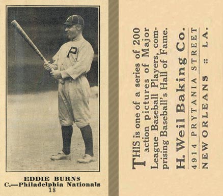 1916 Weil Baking Co. Eddie Burns #18 Baseball Card