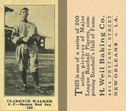 1916 Weil Baking Co. Clarence Walker #183 Baseball Card