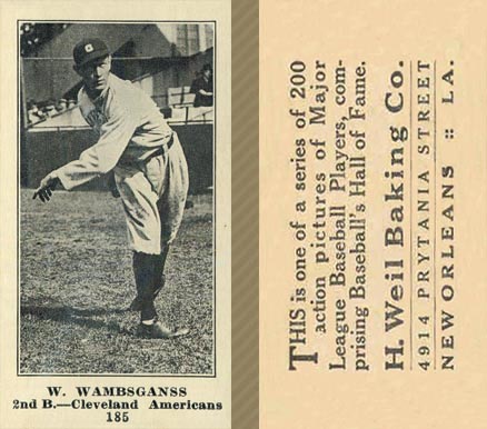 1916 Weil Baking Co. W. Wambsganss #185 Baseball Card