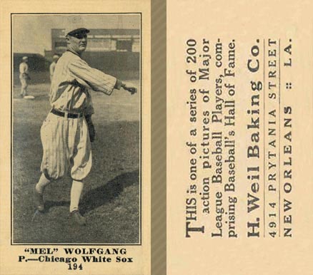 1916 Weil Baking Co. Mel Wolfgang #194 Baseball Card