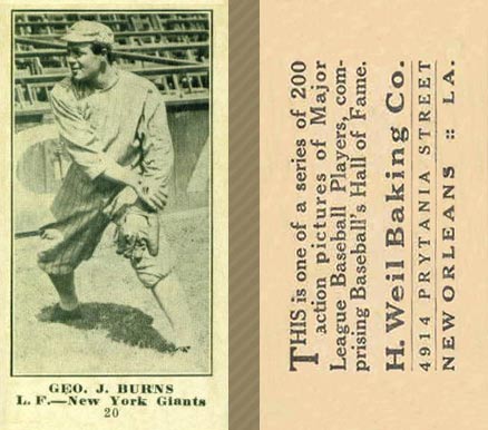 1916 Weil Baking Co. Geo. J. Burns #20 Baseball Card