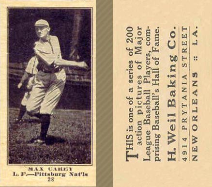 1916 Weil Baking Co. Max Carey #28 Baseball Card
