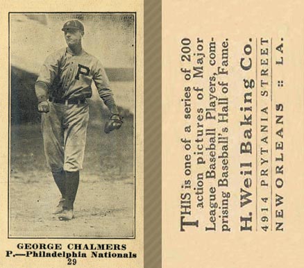 1916 Weil Baking Co. George Chalmers #29 Baseball Card
