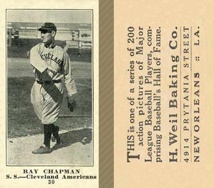 1916 Weil Baking Co. Ray Chapman #30 Baseball Card