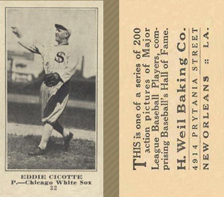 1916 Weil Baking Co. Eddie Cicotte #32 Baseball Card