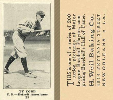 1916 Weil Baking Co. Ty Cobb #38 Baseball Card