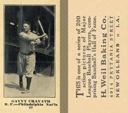 1916 Weil Baking Co. Gavvy Cravath #40 Baseball Card