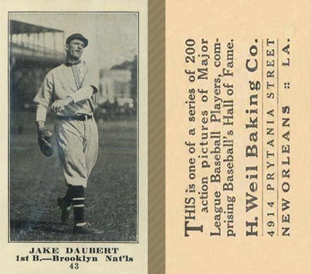 1916 Weil Baking Co. Jake Daubert #43 Baseball Card