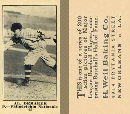 1916 Weil Baking Co. Al Demaree #45 Baseball Card