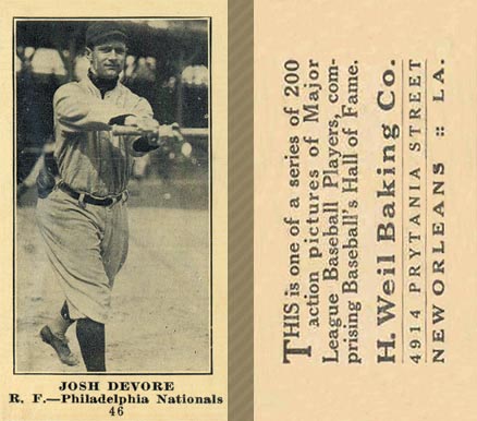 1916 Weil Baking Co. Josh Devore #46 Baseball Card