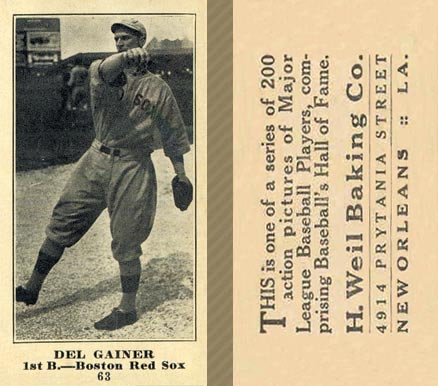 1916 Weil Baking Co. Del Gainer #63 Baseball Card