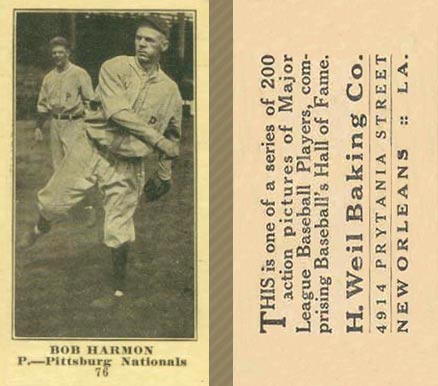 1916 Weil Baking Co. Bob Harmon #76 Baseball Card