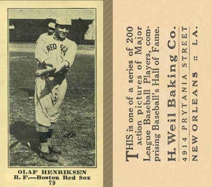 1916 Weil Baking Co. Olaf Henriksen #79 Baseball Card