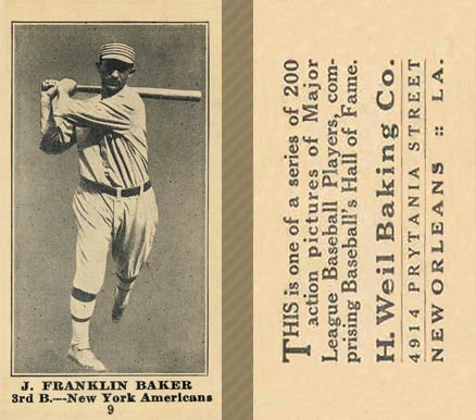 1916 Weil Baking Co. J. Franklin Baker #9 Baseball Card