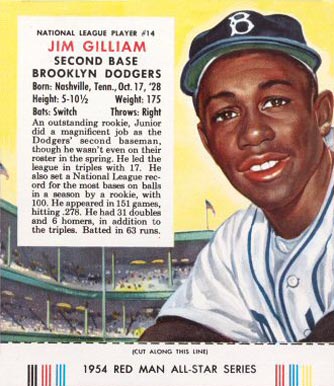 1954 Red Man Tobacco Jim Gilliam #14 Baseball Card