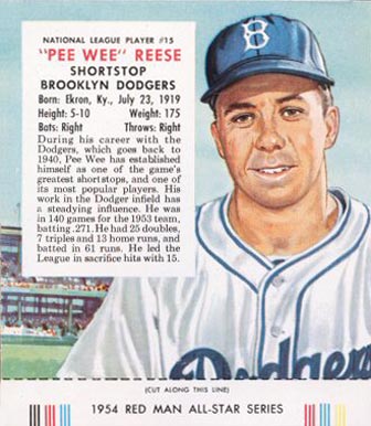 1954 Red Man Tobacco Pee Wee Reese #15n Baseball Card