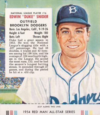 1954 Red Man Tobacco Duke Snider #16n Baseball Card