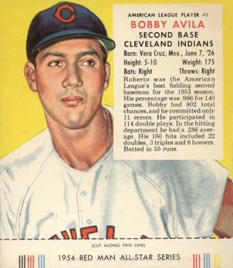 1954 Red Man Tobacco Bobby Avila #1 Baseball Card