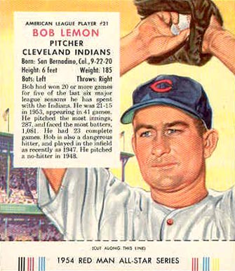 1954 Red Man Tobacco Bob Lemon #21 Baseball Card