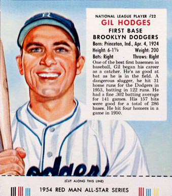1954 Red Man Tobacco Gil Hodges #22 Baseball Card