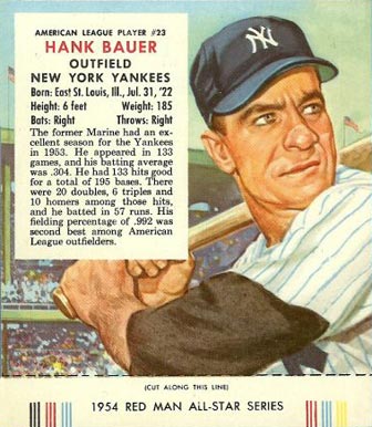 1954 Red Man Tobacco Hank Bauer #23 Baseball Card